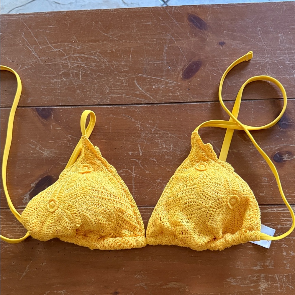Yellow Crochet Bikini Top size medium shade & shore